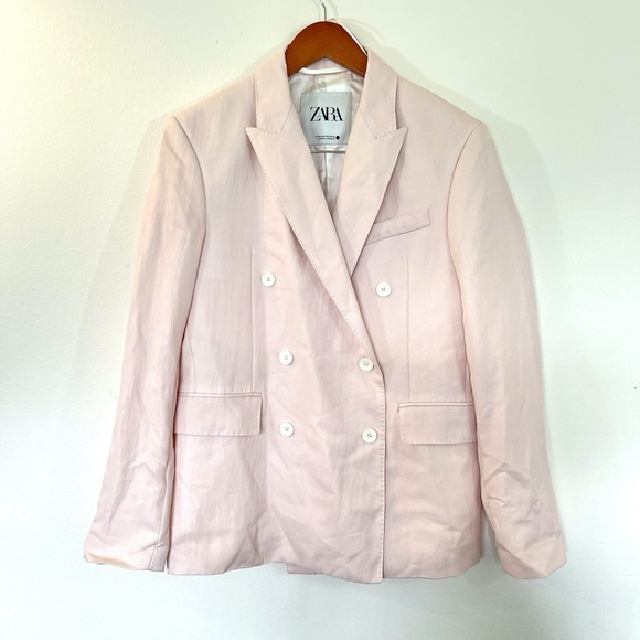 Zara Jackets & Blazers - Zara Womens Double Breasted Blazer Jacket Size XS Light Pink Lapel Collar